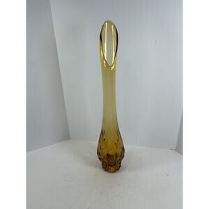 Vintage Viking Glass Amber Swung Art Glass Vase 24” Mid Century Stretch Tall